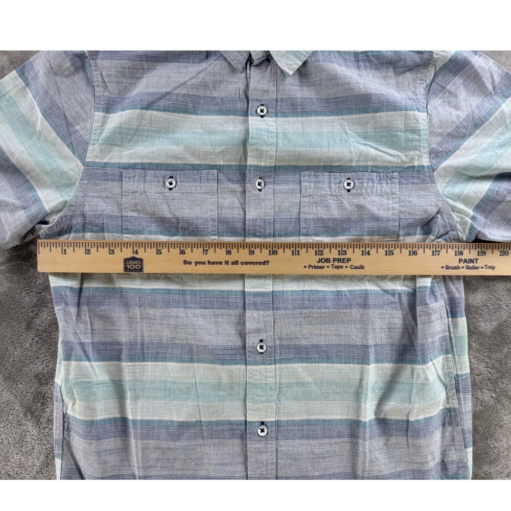 Flag & Anthem Shirt Mens S Blue Stripe Button Up Casual Preppy Summer Beach Top - Picture 4 of 10